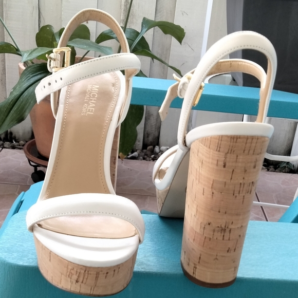 MICHAEL Michael Kors DALLAS White Cork Platform Sandals with Ankle Strap - Picture 2 of 5